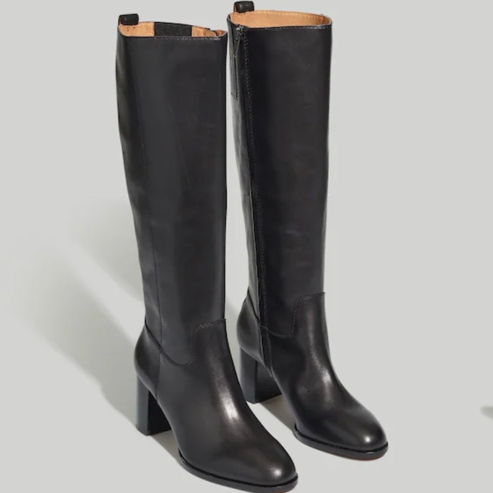 Madewell Selina Tall Boot Black Leather Knee High Block Heel Size 8.5